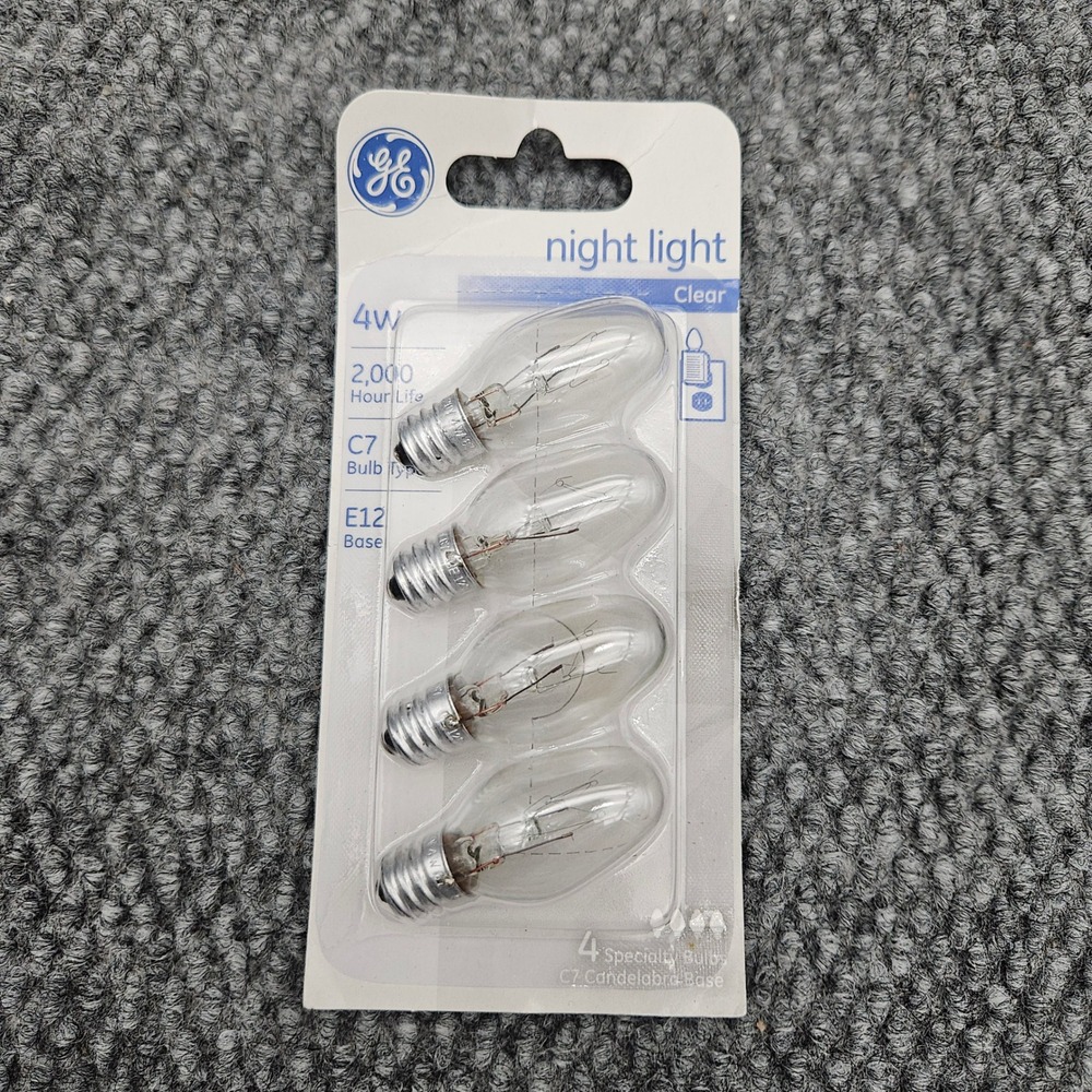 GE 4 Pack Clear Night Light Bulbs C7 E12 Candelabra Base 4W 2000 Hour Life 20572